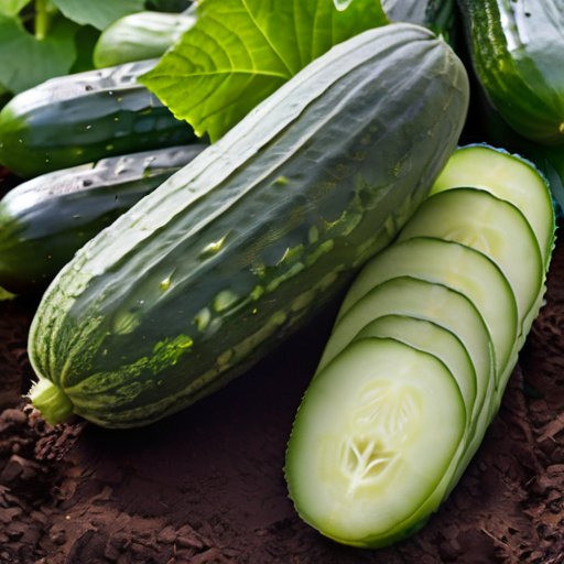 Яркий сад с гибридными огурцами, зелеными листьями и спелыми плодами.
