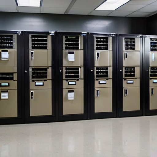 Организованное хранилище документов с архивными шкафами, помеченными папками и монитором управления документами.