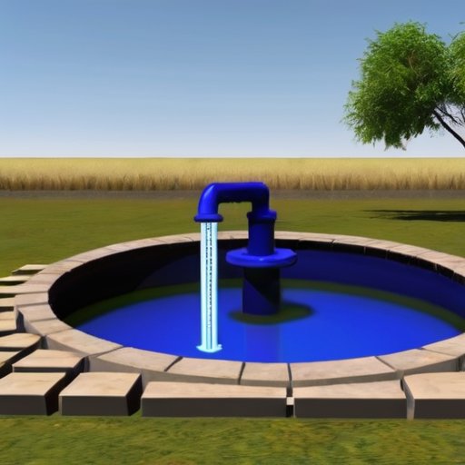 Артериальный колодец в живописном ландшафте с зеленью и чистой водой.