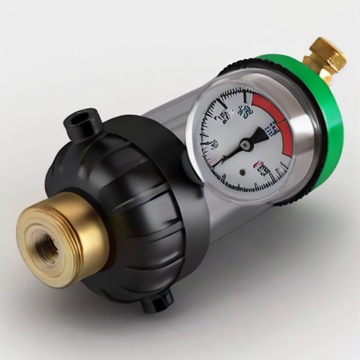 Цилиндр с газом, регулятор давления и манометр, символы безопасности и инструменты для обслуживания.