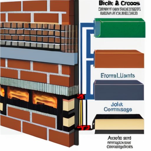 Срез кирпичной стены с обозначением различных типов расширительных швов на строительной площадке.