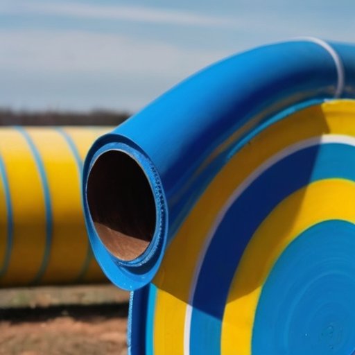 Свежепокрашенная газовая труба на улице под ясным небом.