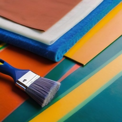 Гладкий лист пеноплекса с яркой краской и инструментами для рисования на аккуратном рабочем месте.