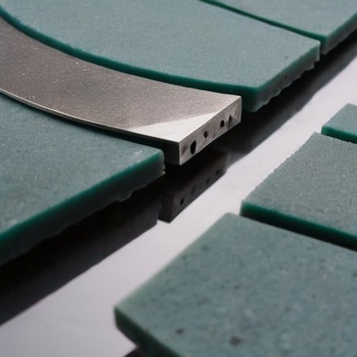 Алмазный диск над плитой керамического гранита в аккуратном рабочем пространстве с инструментами и средствами защиты.