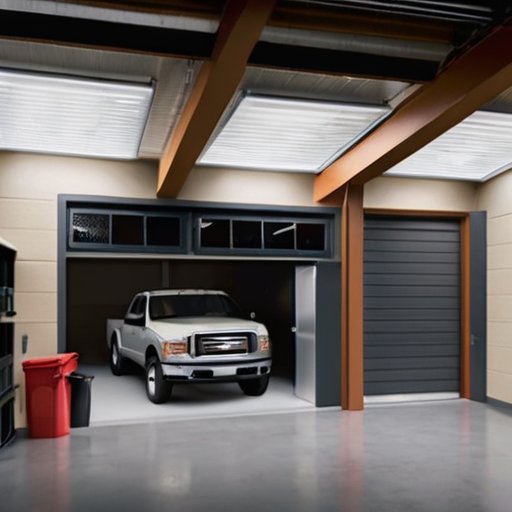 Уютный и хорошо проветриваемый гараж с окнами, вентиляцией и чистым рабочим пространством.