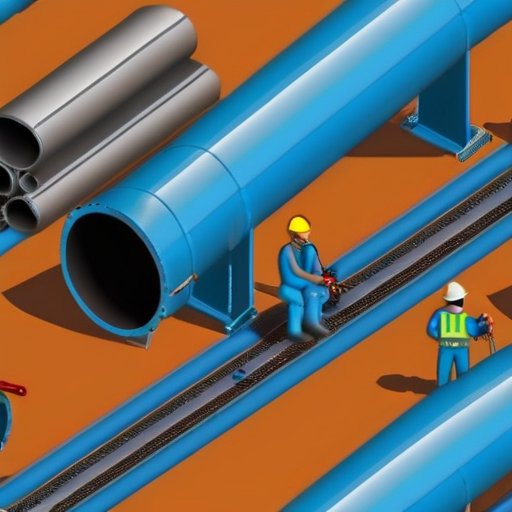 Промышленная сцена резки газопровода с оборудованием и средствами безопасности.