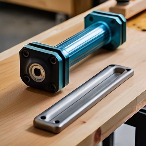 Современный пробойник на деревянном верстаке в организованной мастерской.