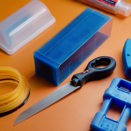 Чистое рабочее место с инструментами для удаления клея с пластиковых поверхностей.