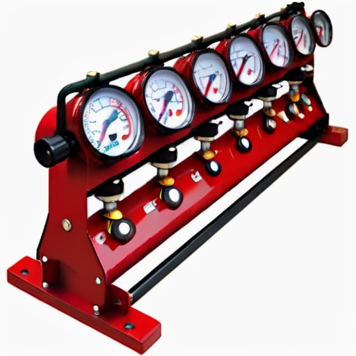 Система газового рама с клапанами, регуляторами давления и манометрами на металлическом каркасе в промышленной обстановке.