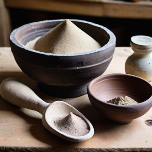 Рустикальный стол с материалами для изготовления огнеупорной глины.