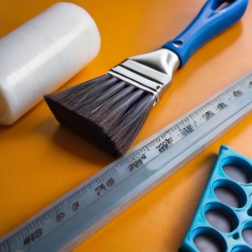 Рабочее место для покраски с пеноплексом, кистями и инструментами.