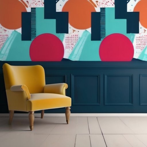 Яркий интерьер с текстурированными обоями и инструментами для покраски.