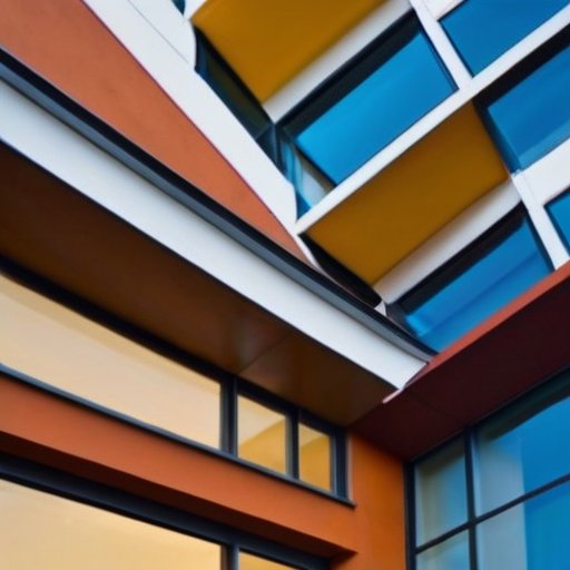 Современный фасад из пеноплекса с яркой краской на фоне ясного неба.