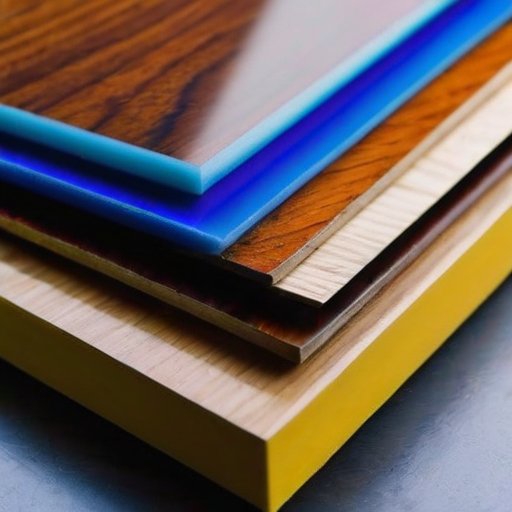 Гладкая поверхность фанеры с градиентом от натурального дерева до глянцевого лака, рядом инструменты для обработки.