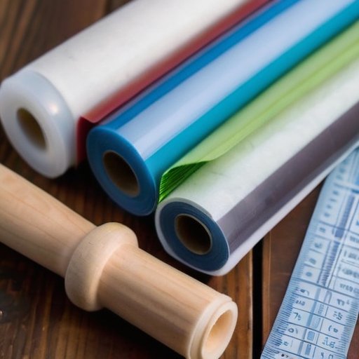 Организованное рабочее пространство для подготовки клея для обоев с контейнером, мерным стаканом, палочкой для перемешивания и чистой водой на деревянном столе. На заднем плане аккуратно сложенные