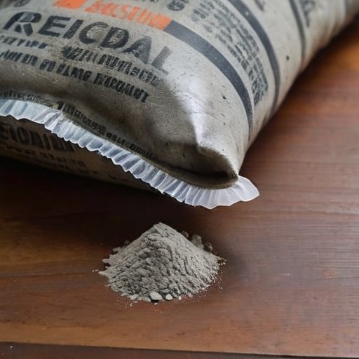 Пакет цемента на деревянной поверхности с признаками порчи и датой истечения срока.