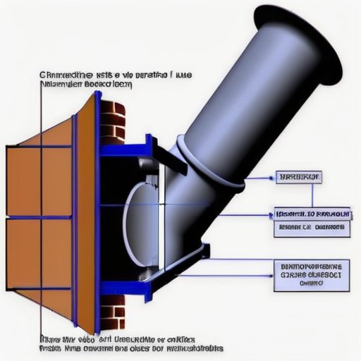 Схема установки дымовой заслонки в дымоходе с обозначениями компонентов и инструментов.