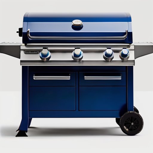 Чертеж газового гриля с обозначенными компонентами и размерами.