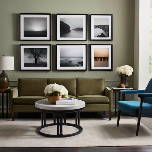 Красивая галерея с фотографиями разных стилей и размеров, уютная атмосфера.