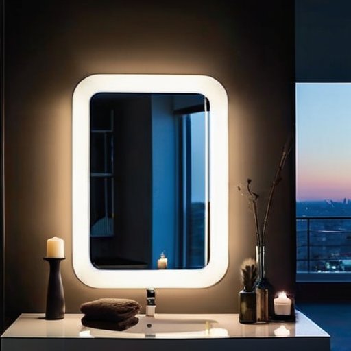 Стильное зеркало с подсветкой в минималистичном интерьере.