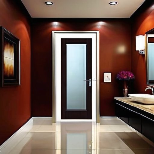 Двери для ванной: деревянная, пластиковая, матовое стекло и композитная, в стильном интерьере.