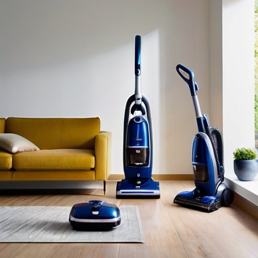 Современный интерьер дома с уборочной техникой, подчеркивающий чистоту и порядок.