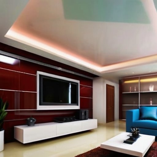 Современная гостиная с тремя типами потолков: матовым, глянцевым и сатиновым.