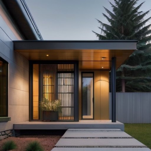 Современный металлический крыльцо с прочной рамой, бетонным основанием и декоративными перилами.