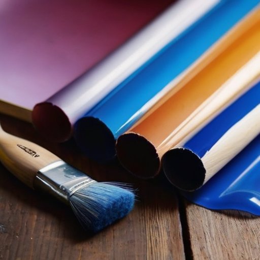 Отделанная деревянная поверхность с водоэмульсионной краской и инструментами для покраски в светлом workshop.