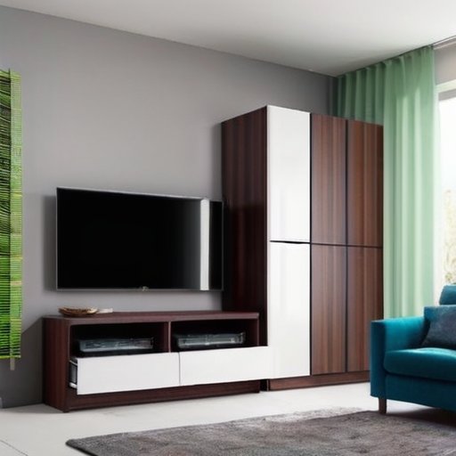 Современный кондиционер над стильным шкафом в аккуратной комнате.