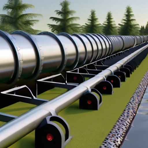 Современная газопроводная система, проходящая через разнообразные ландшафты, с элементами безопасности и природой.