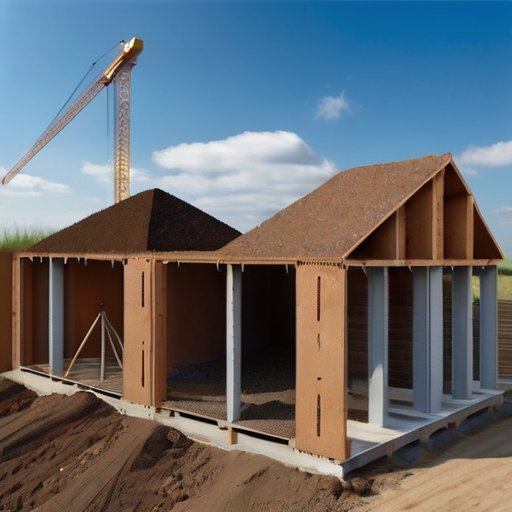 Строительная площадка с двумя типами фундаментов: винтовые сваи и буронабивные сваи для дома 6x6 м.