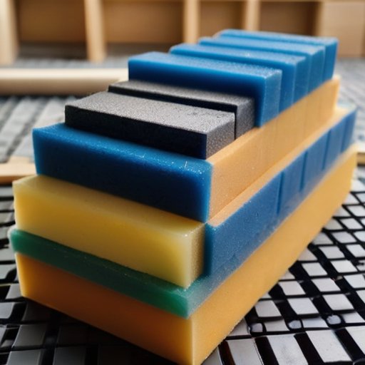 Легкие пеноблоки с каплей воды, окруженные строительными инструментами на фоне размытого строительного участка.