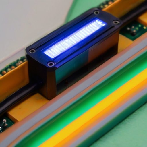 Близкий план светодиодной ленты с горящими и не горящими диодами, мультиметр, инструменты для ремонта в мастерской.