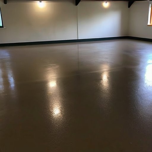 Упорядоченный гараж с новоуложенной полусухой стяжкой, инструментами и четкими разметками.