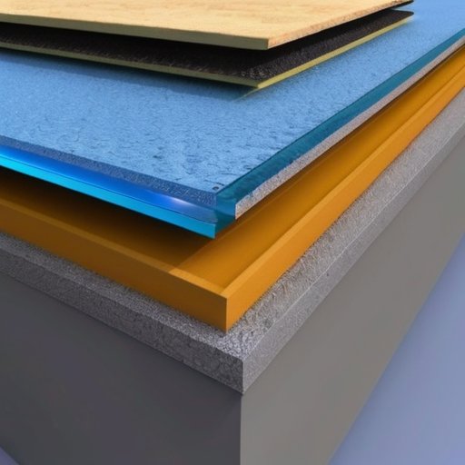 Строительная площадка: укладка плоской крыши с стеклянной изоляцией, инструменты рядом, акцент на точности и герметичности.