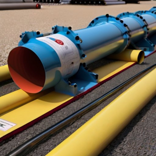 Установка газопровода под ковром с аккуратно размещёнными инструментами, видимыми знаками безопасности и открытым участком для обслуживания.