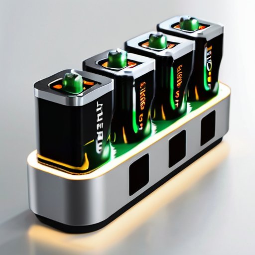 Современная зарядная станция для щелочных батарей с аккуратно размещенными батареями и цифровым дисплеем.