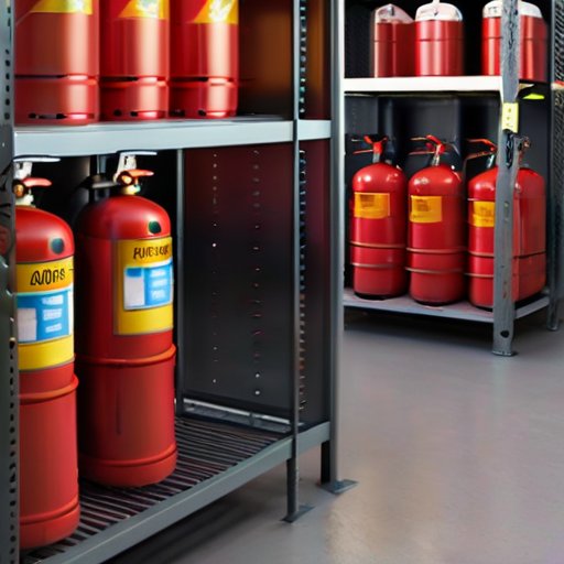 Организованное хранилище газовых баллонов с четкими инструкциями по безопасности.