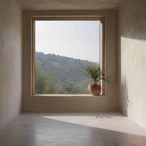 Свежезаделанная стена с открытым окном и солнечным светом, символизирующая вентиляцию.