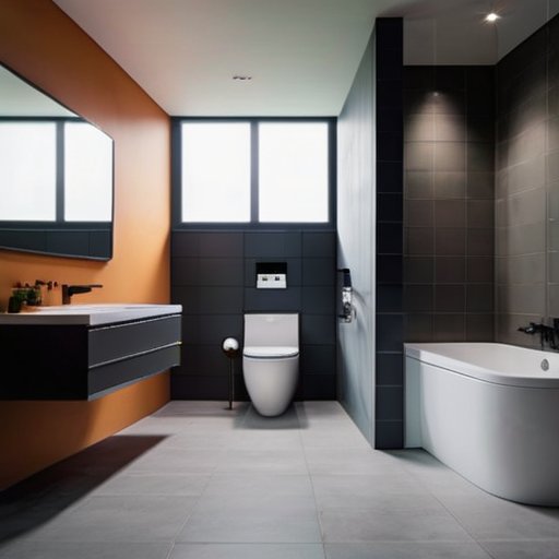 Современная планировка ванной комнаты с туалетом, раковиной и душем, с указанием расстояний и измерений.