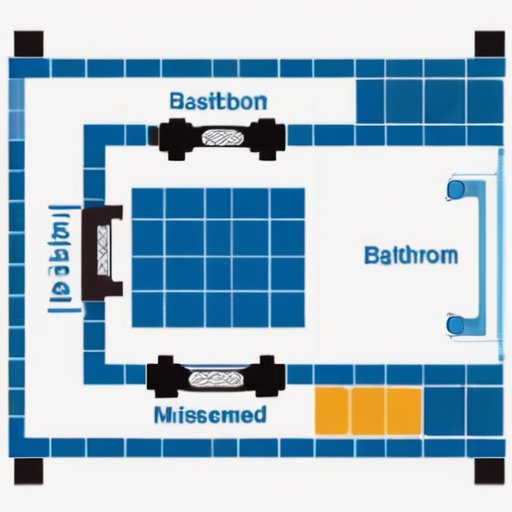 Схема планировки ванной комнаты с выделенным расстоянием между унитазом и стеной, аннотациями и символами для комфорта и безопасности.