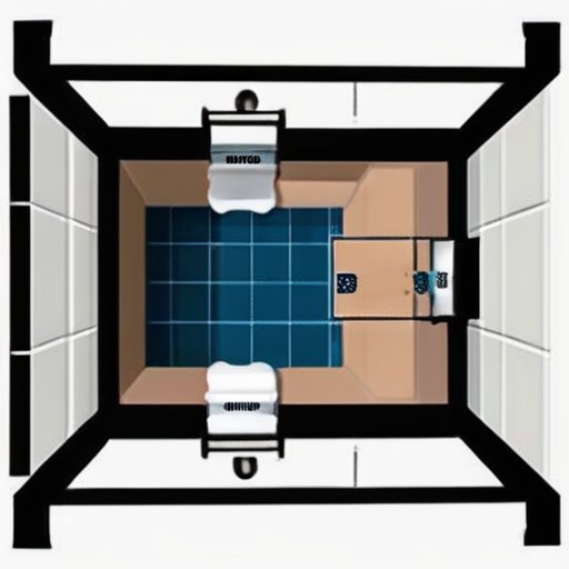 Современный дизайн ванной комнаты с унитазом между стенами, отмеченные расстояния, стильные плитки, раковина и варианты хранения.