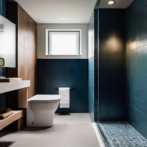 Современный дизайн ванной комнаты с правильно размещенным туалетом и измерениями.