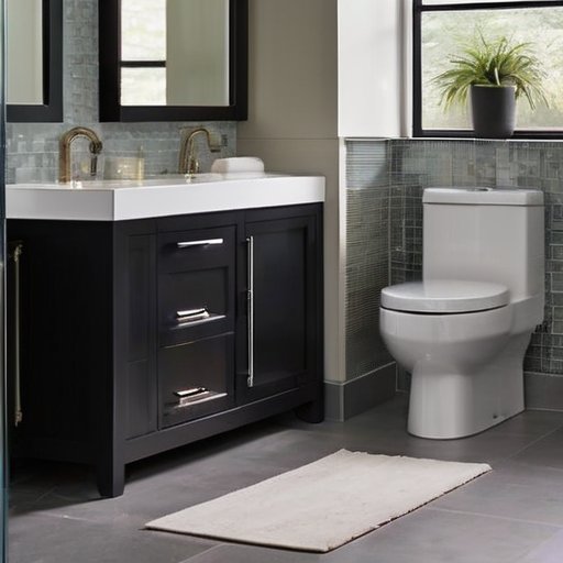 Современный стильный санузел с туалетом, правильным пространством, чистыми линиями и мягкими цветами.