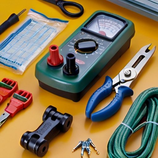 Организованное рабочее место для электромонтажа с инструментами и средствами безопасности.