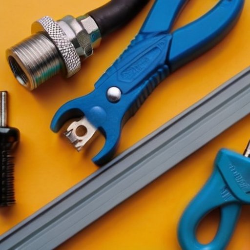 Аккуратно организованный рабочий стол с инструментами для удлинения кабелей и знаком безопасности.