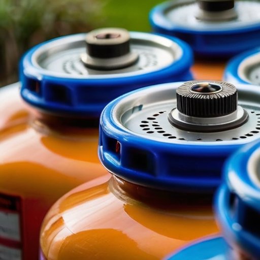 Газовый баллон в безопасной открытой обстановке с инструментами и мерами предосторожности.