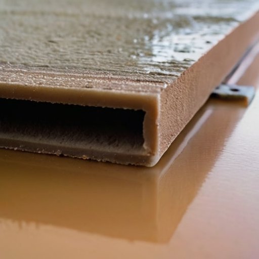 Строительная сцена: свежезалитый пол, влагозащитные покрытия, гигрометр и термометр, защитные барьеры и вентиляция для долговечности.