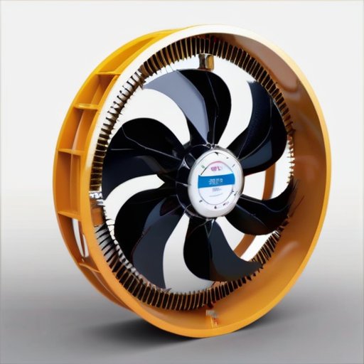 Срез радиального вентилятора с ключевыми компонентами и их обозначениями.